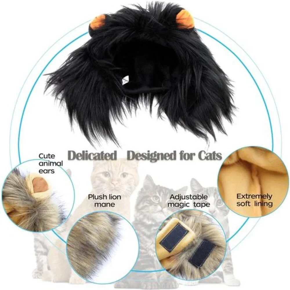 Lion Mane Wig for Cat Costume Pet Adjustable Washable Comfortable Fancy Lion